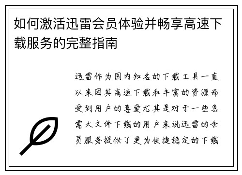 如何激活迅雷会员体验并畅享高速下载服务的完整指南